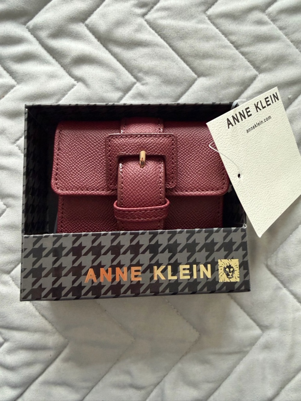 Anne Klein Burgundy Leather Crossbody Wallet